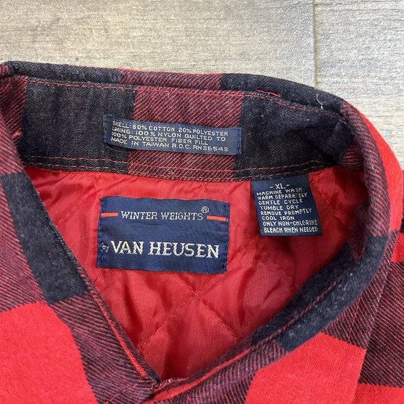 Vintage Van Heusen Winter weights Red Plaid Flannel Shirt Jacket Men XL Lined - Picture 3 of 10
